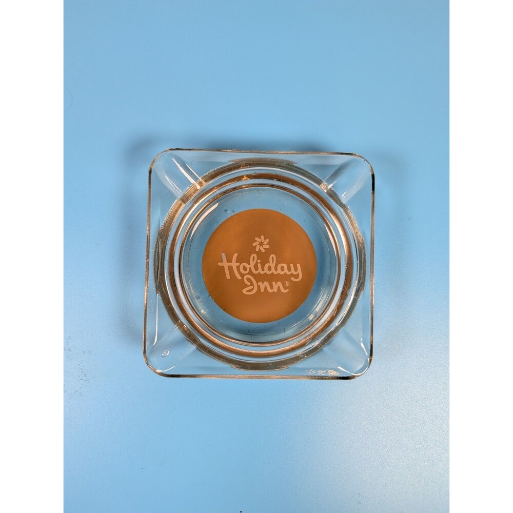 Vintage Holiday Inn Glass Ashtray Square Hotel Advertising Clear